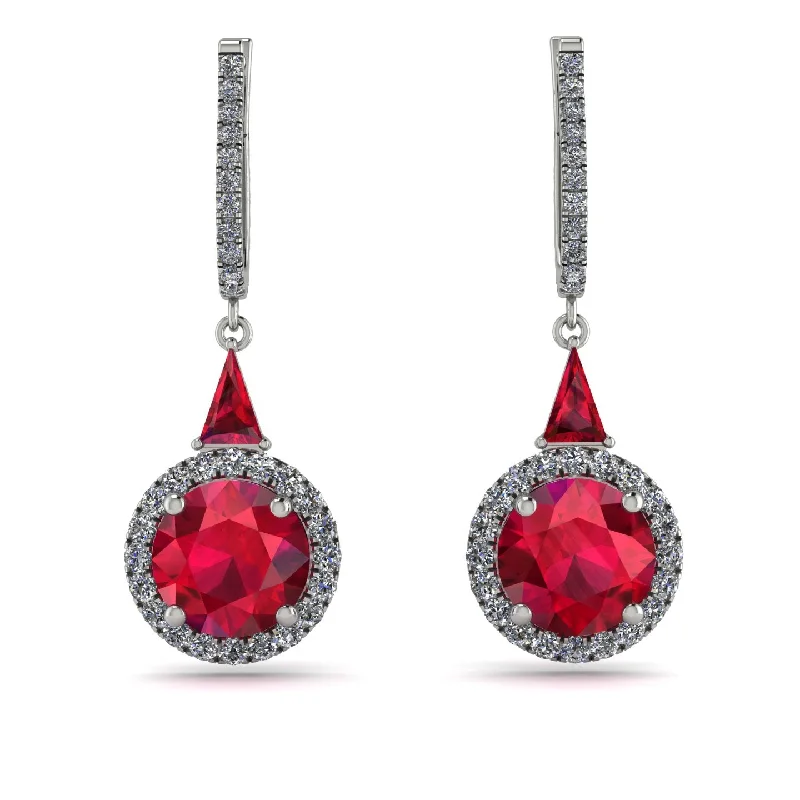 Large Dangle Earrings For Stunning Glam-Hidden Halo Ruby Earrings - Joanna No. 12