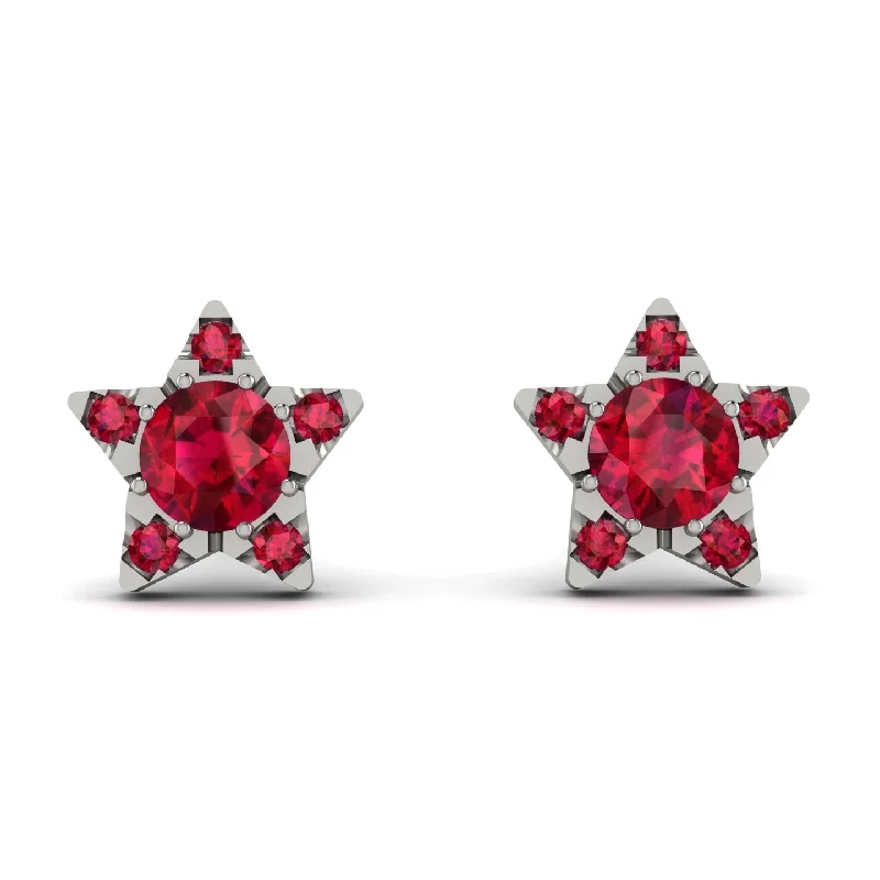 Trendy Gold Earrings For Bold Looks-Star Halo Ruby Earrings - Zelda No. 57