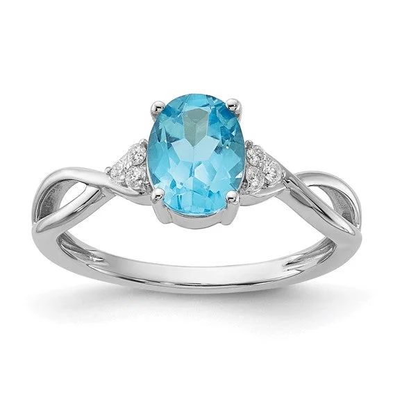 Custom Engagement Rings For Personalized Proposals-14k White Gold Oval Blue Topaz and Diamond Ring