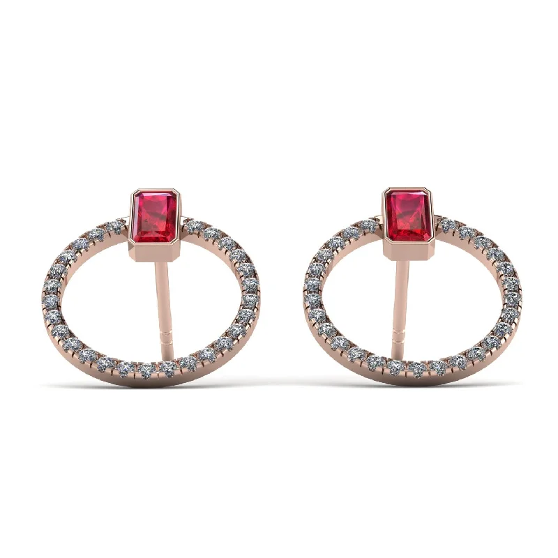 Personalized Earrings For Special Occasions-Emerald Cut Circle Ruby Earrings - Oaklyn No. 11