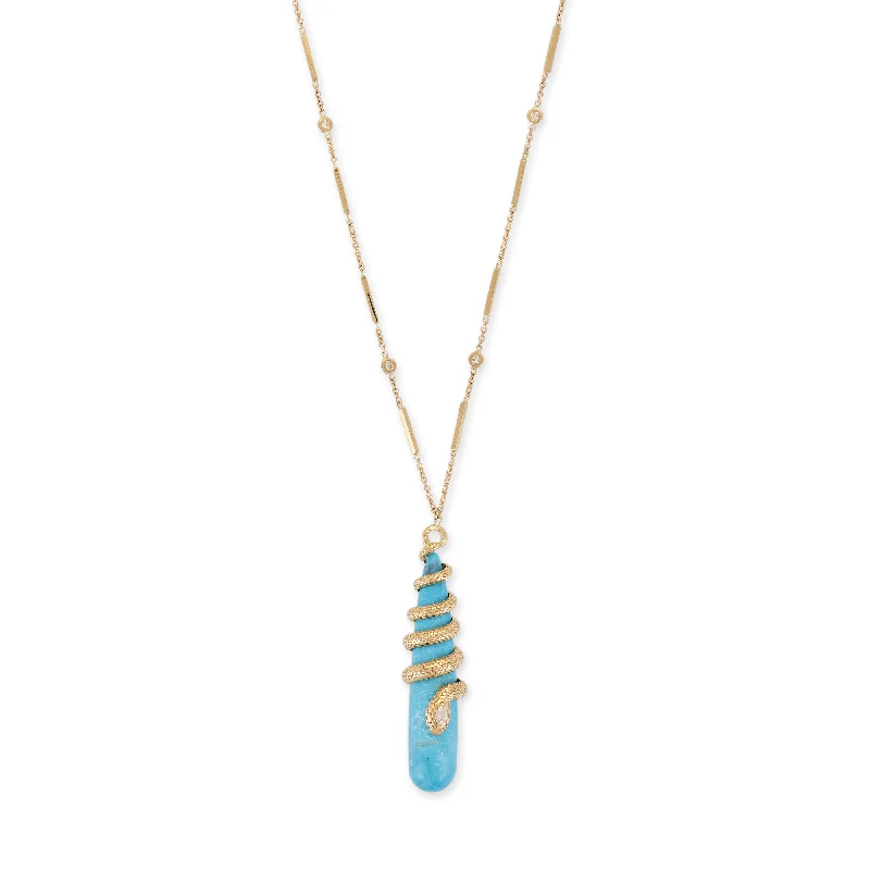 DIAMOND SNAKE WRAPPED TURQUOISE DROPLET NECKLACE