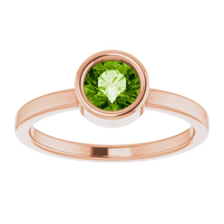 Unique Custom Rings For Meaningful Gifts-14K Rose 5.5 mm Natural Peridot Ring