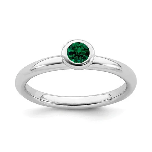 Stunning Gemstone Engagement Rings For Special Moments-Sterling Silver Stackable Expressions Low 4mm Round Cr. Emerald Ring