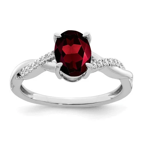 Luxury Platinum Engagement Rings For Brides-14K White Gold Oval Garnet And Diamond Ring