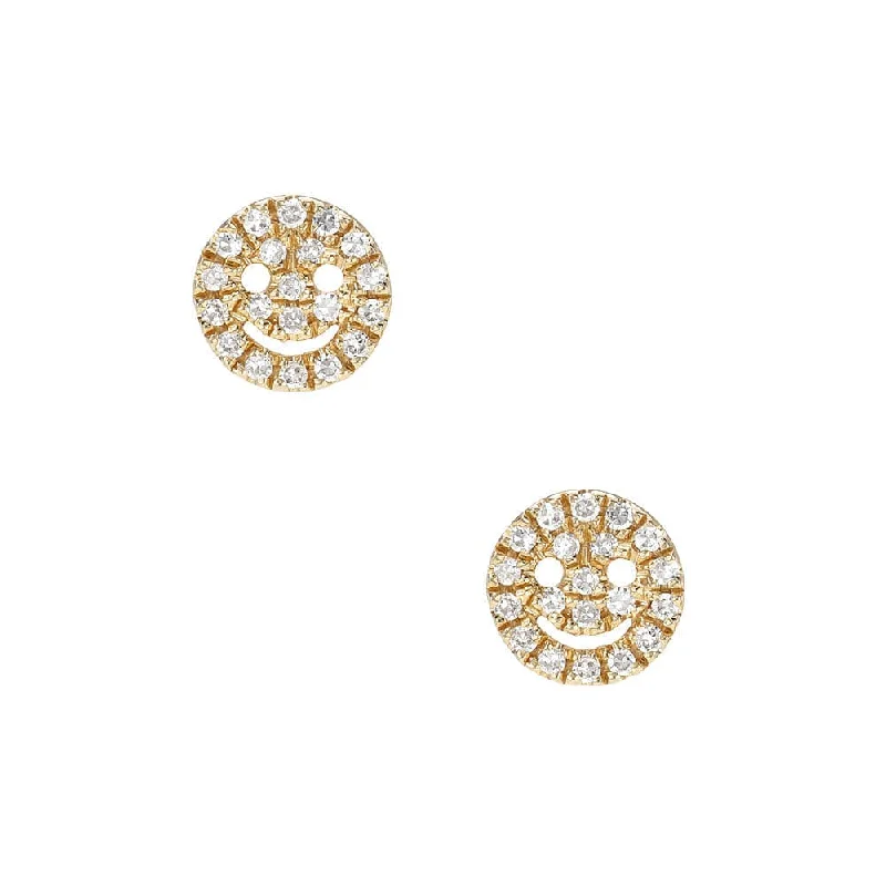 Luxury Silver Earrings For Formal Wear-Petite Smiley Face Pave Post Earrings