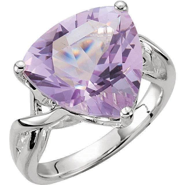 Stunning Cocktail Rings For Bold Glam-Sterling Silver 14mm Rose De France Amethyst Quartz Trillion Ring