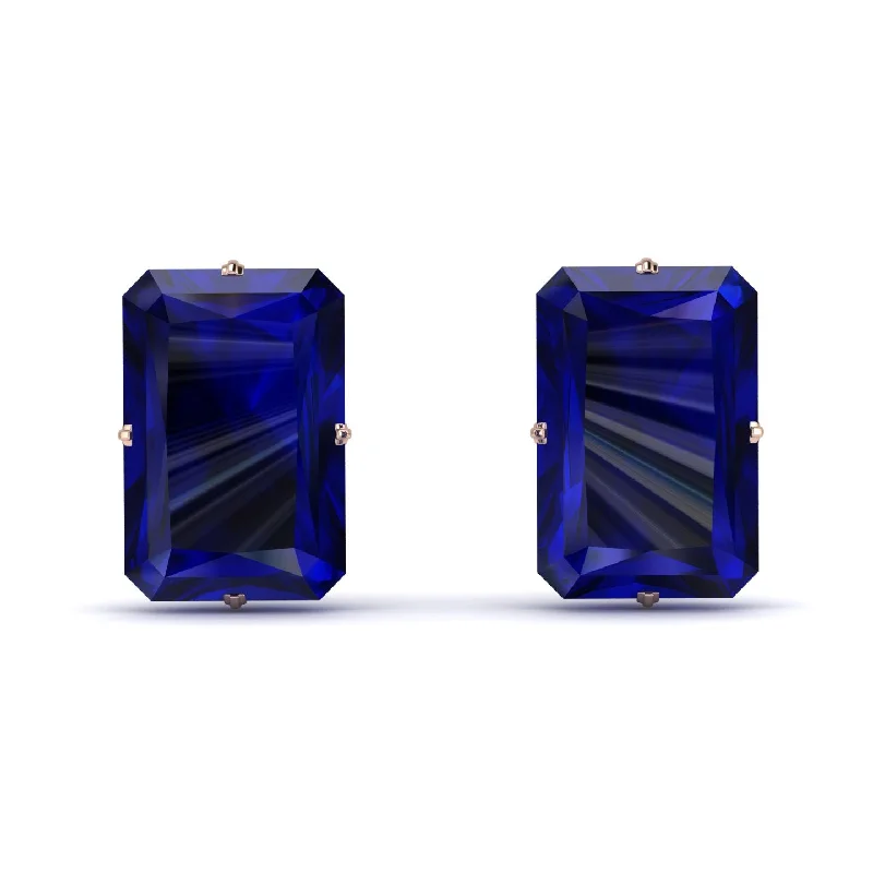 Sparkling Drop Earrings For Glamorous Look-Hidden Halo Emerald Cut Sapphire Earrings  - Vanessa No. 74