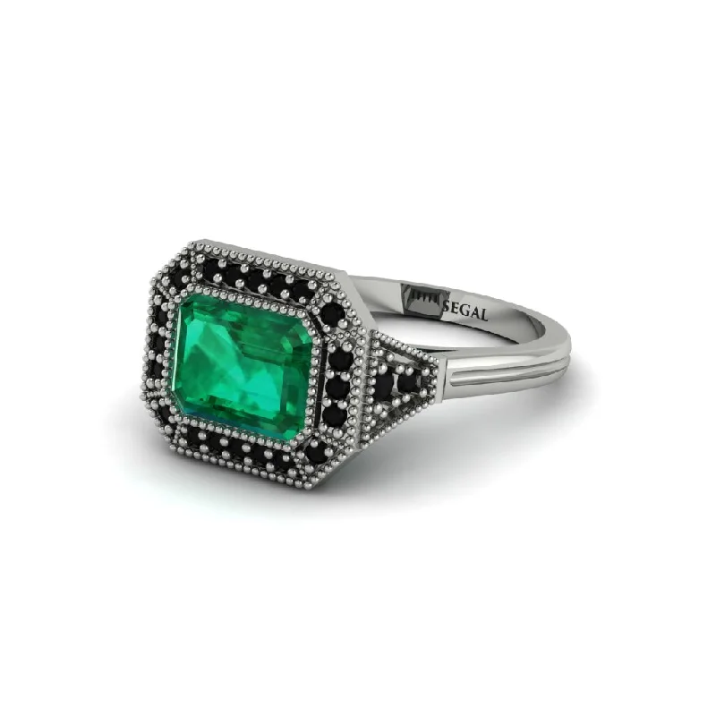 Sparkling Gemstone Engagement Rings For Brides-Emerald Cut Emerald Milgrain Halo Engagement Ring - Juniper No. 36