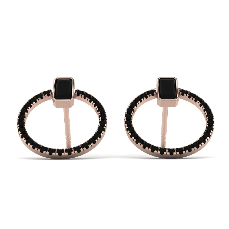 Chic Silver Earrings For Modern Appeal-Emerald Cut Circle Black Diamond Earrings - Oaklyn No. 38