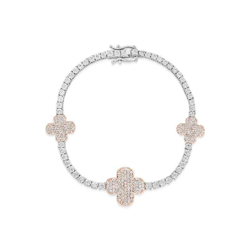 Stunning Rose Gold Bracelets For Fashionable Wear-10K Rose Gold Clover on Tennis Bracelet