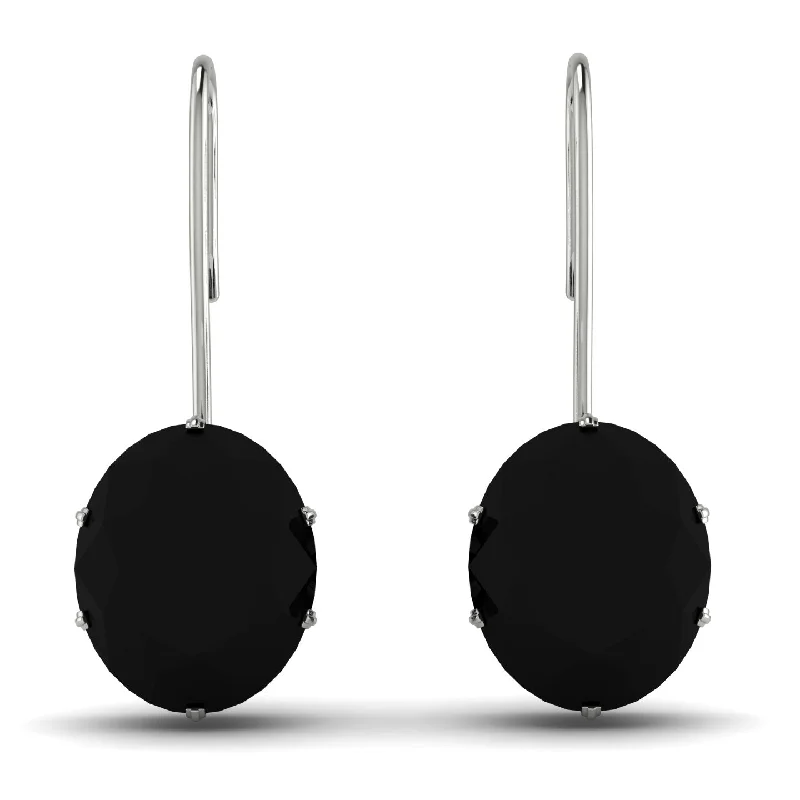 Fashionable Drop Earrings For Evening Wear-Oval Hidden Halo Black Diamond Earrings - Gemma No. 24