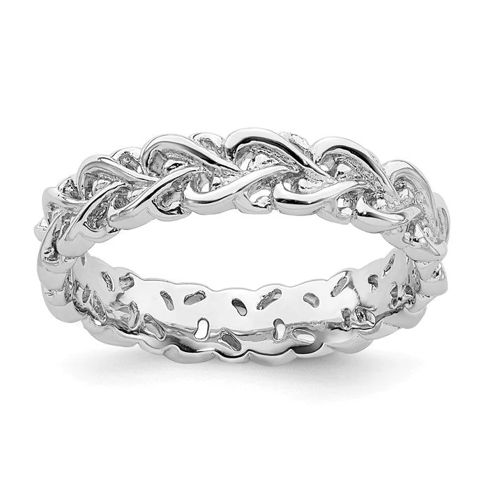 Elegant Wedding Bands For Romantic Vows-Sterling Silver Stackable Expressions Intertwined Heart Ring