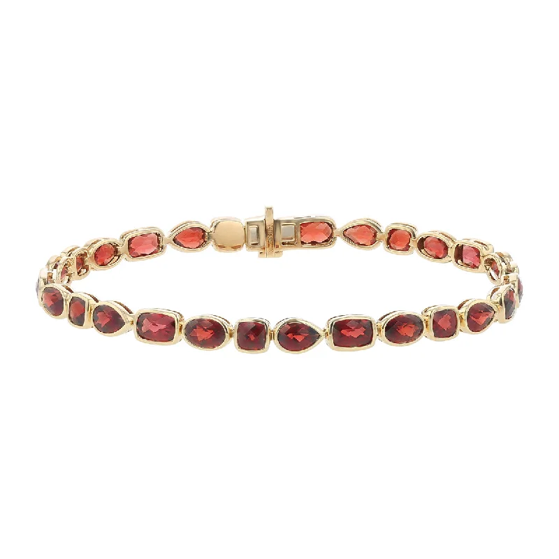 Beautiful Adjustable Gemstone Bracelets For Unique Fashion-Garnet Mixed Shape Bracelet in 14K Yellow Gold, 7.5in