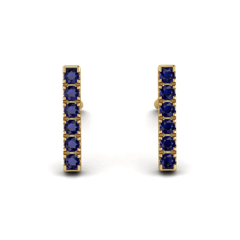 Silver Earrings For Everyday Glam-Geometrical Gold Bar Sapphire Earrings - Bonnie No. 13