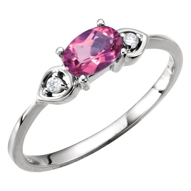 Personalized Engagement Rings For Unique Proposals-14k White Gold Pink Tourmaline & Diamond 3-Stone Ring