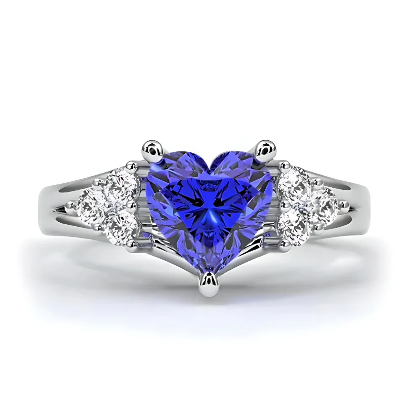 Gorgeous Gemstone Engagement Rings For Brides-Crystal Love Sapphire AD Heart Adjustable Engagement Ring