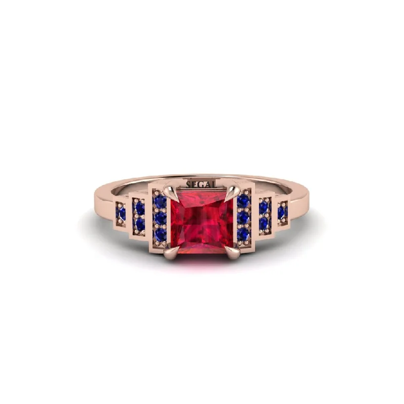 Custom Engagement Bands For Personalized Style-Ruby Geometric Princess Cut Engagement Ring - Thea No. 71