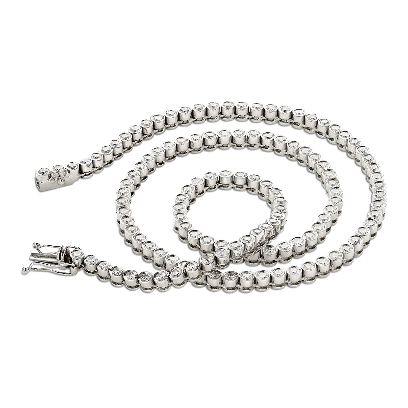 Titania 18ct White Gold Straight Rubover Set Diamond Tennis Necklace