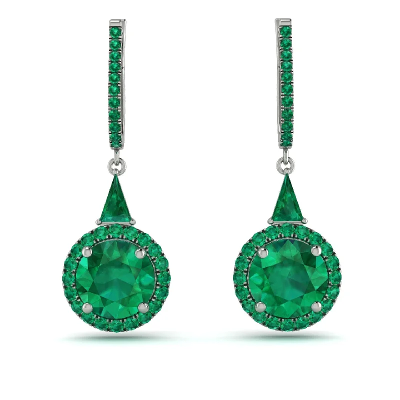 Elegant Silver Earrings For Everyday Wear-Hidden Halo Emerald Earrings - Joanna No. 21