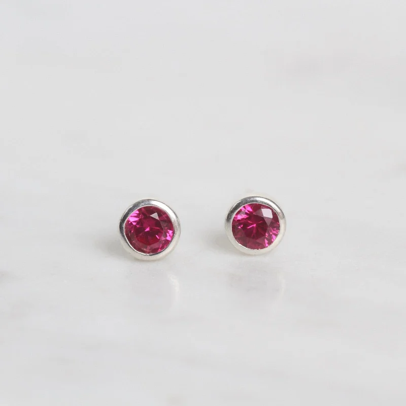 Vintage Hoop Earrings For Classic Fashion-Mini Synthetic Red Ruby Dot Post Earrings