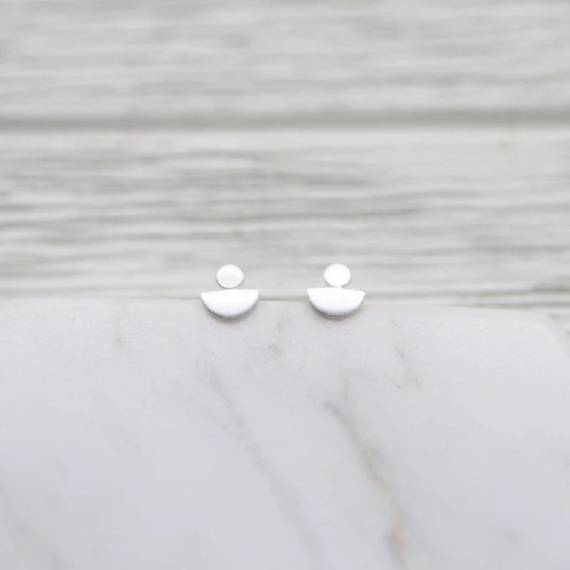 Elegant Gold Earrings For Weddings-Brushed Sterling Silver Geo Stack Post Earrings