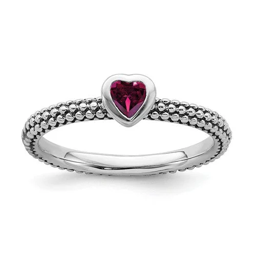 Stunning Ruby Engagement Rings For Brides-Sterling Silver Stackable Expressions Ruby Heart Ring