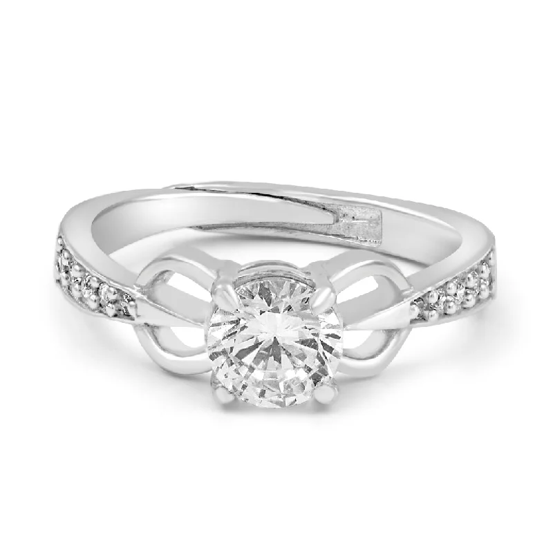 Classic Wedding Rings For Bridal Fashion-Zarkan Trident Silver Solitaire Ring