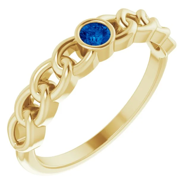 Timeless Rose Gold Wedding Rings For Elegant Appeal-14K Yellow Gold Natural Blue Sapphire Curb Chain Ring