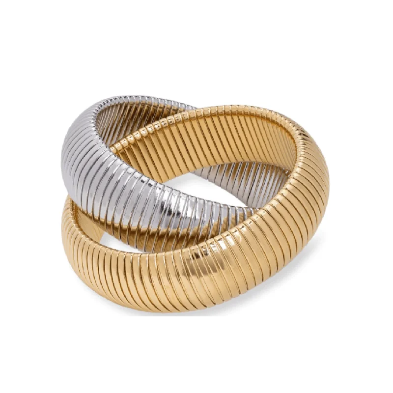 Simple Platinum Bangles For Timeless Elegance-Stephanie Two-Tone Coil Bangle