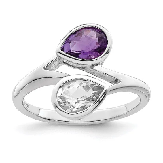 Stunning Engagement Rings For Memorable Proposals-Sterling Silver Pear Shape Amethyst and White Topaz Ring