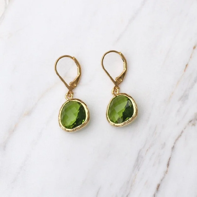 Elegant Pearl Earrings For Luxe Style-Gold Plated Moss Crystal Lever Back Earrings