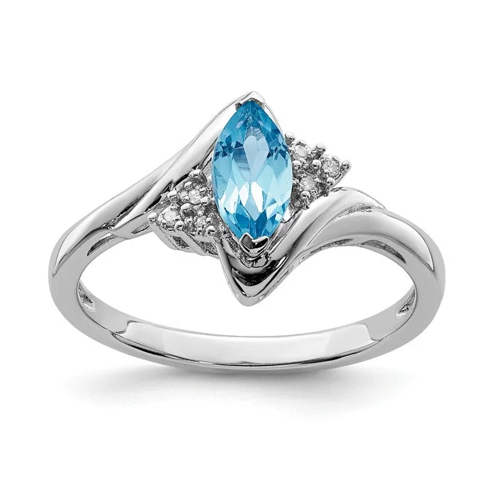 Gorgeous Gemstone Engagement Rings For Brides-Sterling Silver Marquise Light Swiss Blue Topaz and Diamond Ring