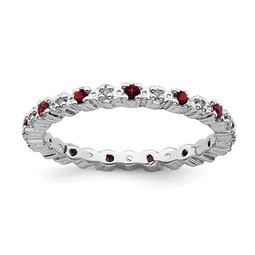 Stunning Emerald Engagement Rings For Brides-Sterling Silver Stackable Expressions Garnet & Diamond Alternating Eternity Ring