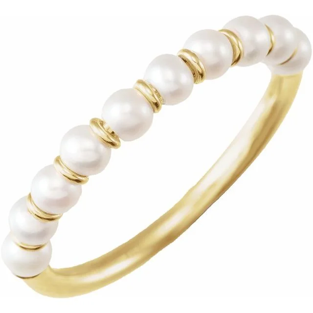 Affordable Platinum Wedding Bands For Brides-14K Yellow or White Gold Cultured Freshwater Pearl Ring