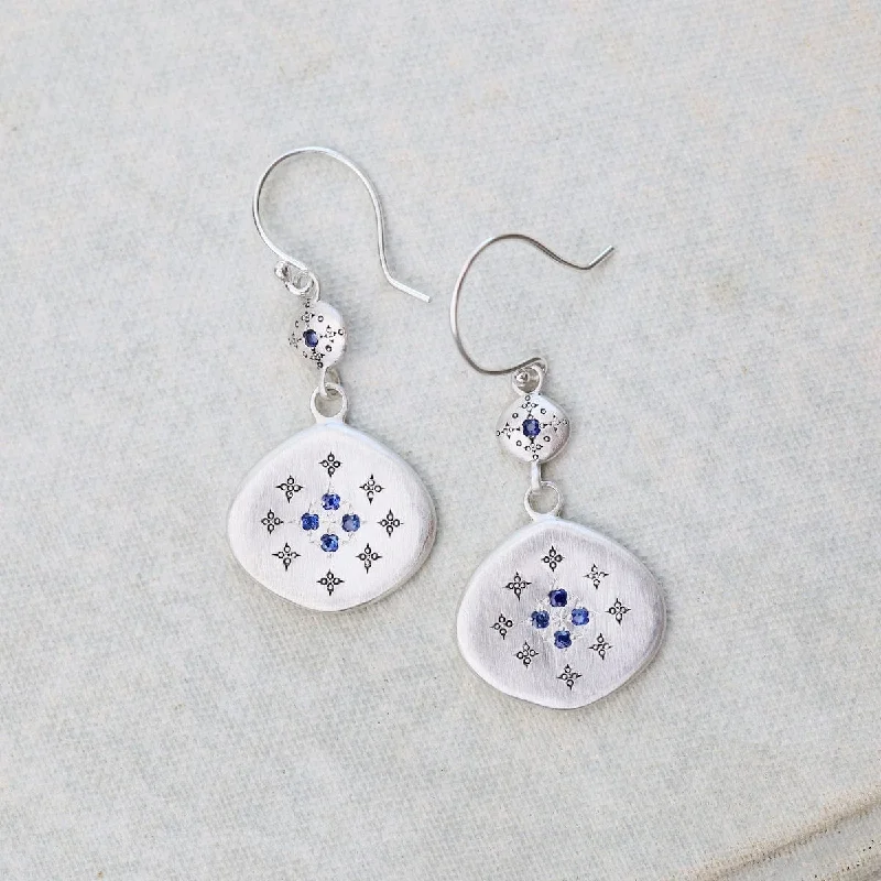 Trendy Earrings For Young Fashionistas-Silver Lights Earrings with Charms in Blue Sapphire