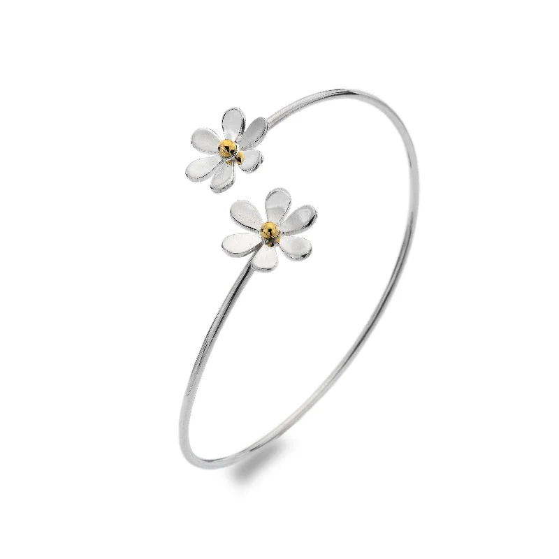 Custom Name Bangles For Personalized Gifts-Sea Gems Silver Double Daisy Twist Bangle