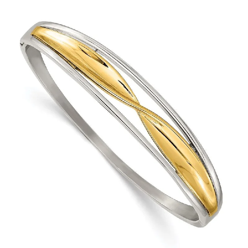 Elegant Diamond Bangle Bracelets For Bridal Looks-Stainless Steel Polished Yellow IP-plated Hinged Bangle