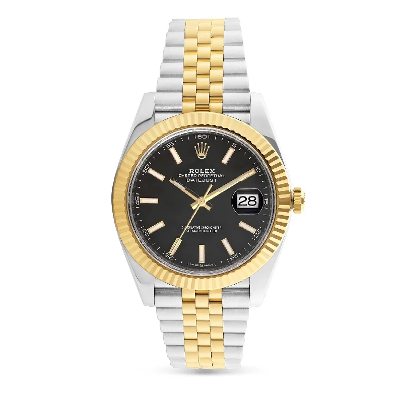 Stunning Gold Bangle Bracelets For Wedding Glam-Rolex DateJust Black Stick Dial with Two-Tone Jubilee Bracelet 126333