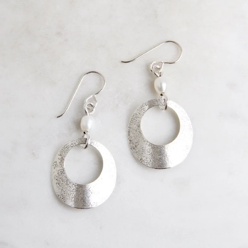 Geometric Drop Earrings For Fashion Statements-Sterling Silver Open Disc, Slightly Folded Earrings