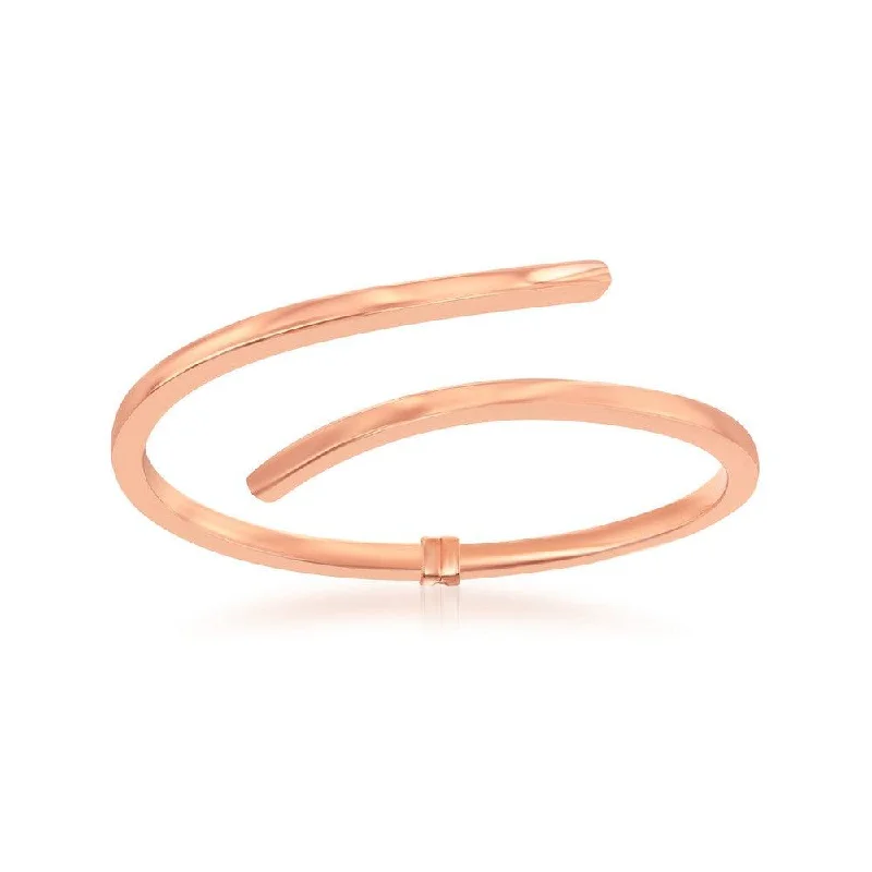 Luxury Silver Bangles For Elegant Looks-Sterling Silver Rose Gold Plated Double Wave Design Bangle