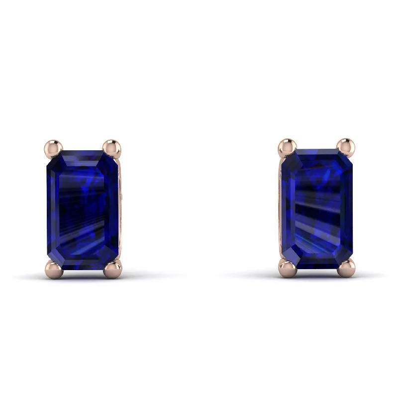 Custom Handmade Earrings For Personalized Fashion-Hidden Diamonds Emerald Cut Sapphire Earrings - Angel No. 74