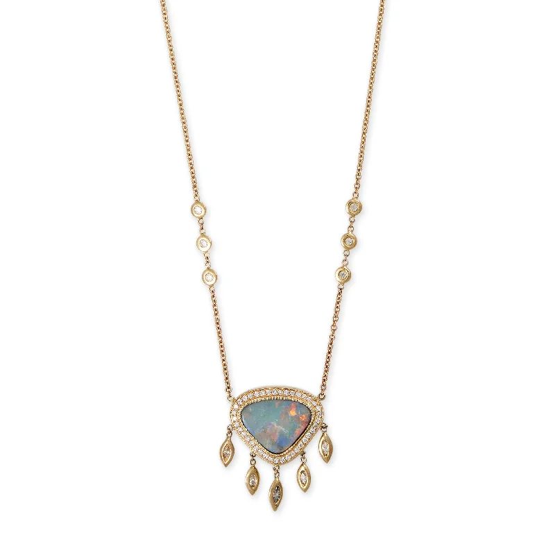 PAVE OPAL TRILLION + MARQUISE DIAMOND SHAKER NECKLACE