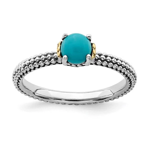 Elegant Cocktail Rings For Evening Glam-Sterling Silver Stackable Expressions Antiqued & 14k Gold Turquoise Ring