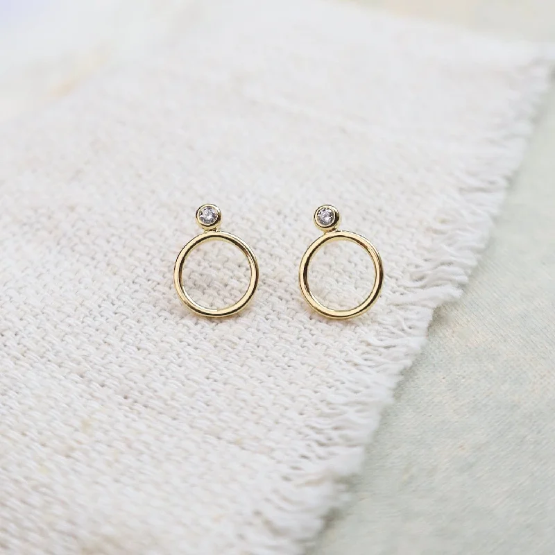 Simple Gold Earrings For Minimalist Style-CZ Gold Circle Stack Post Earrings