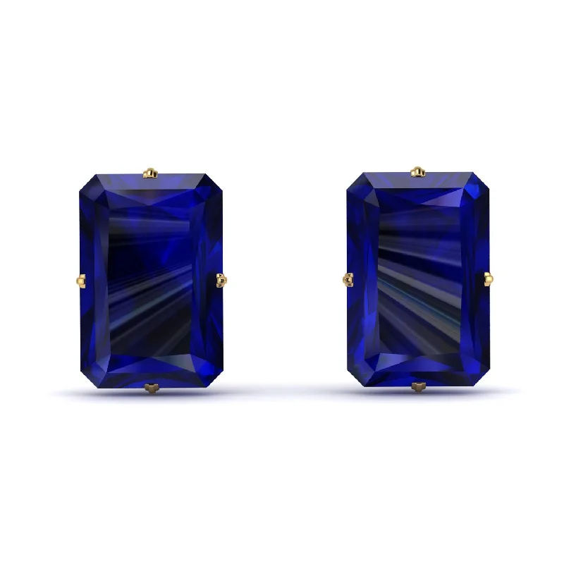 Crystal Earrings For Holiday Glam-Hidden Halo Emerald Cut Sapphire Earrings  - Vanessa No. 43