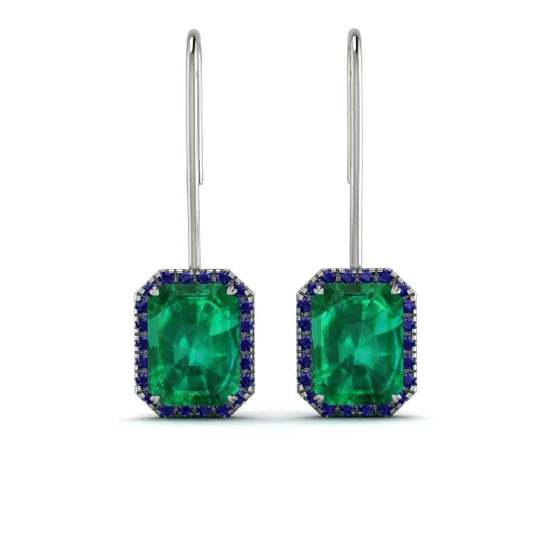 Luxury Silver Earrings For Formal Wear-Halo Emerald Cut Emerald Earrings - Izabella No. 66