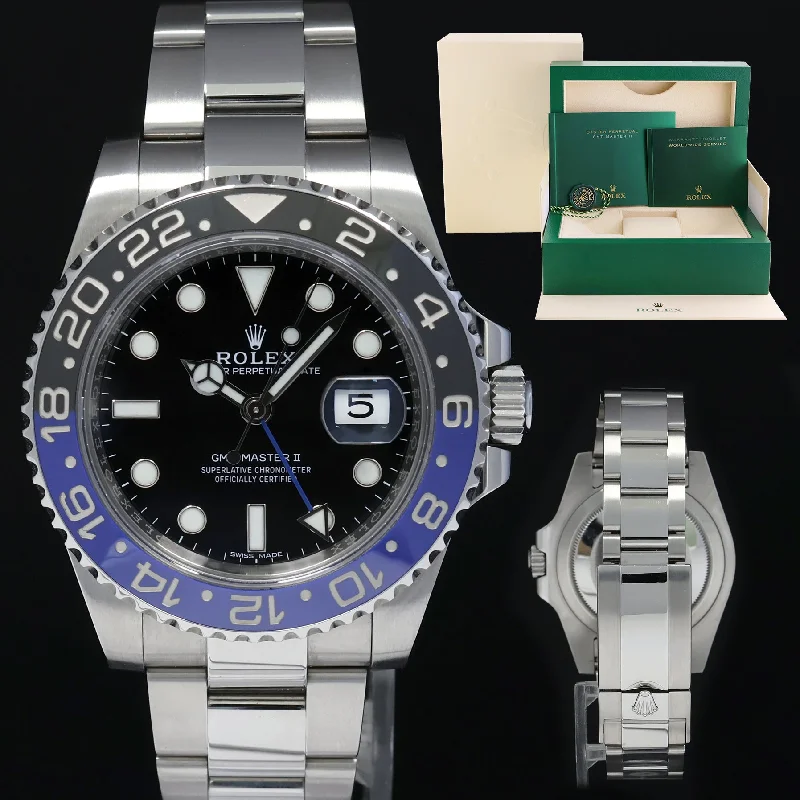 Solar-Powered Watches For Sustainable Style-2015 MINT Rolex GMT Master II 116710 BLNR Steel Ceramic Batman Blue Watch Box