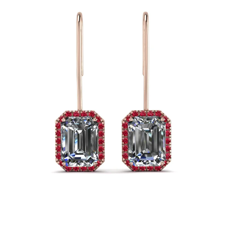 Unique Drop Earrings For Creative Style-Halo Emerald Cut Diamond Earrings - Izabella No. 47