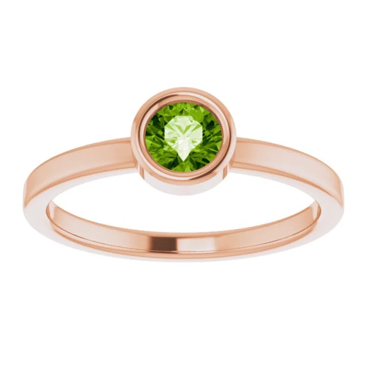 Luxury Gemstone Wedding Rings For Special Occasions-14K Rose 4.5 mm Natural Peridot Ring