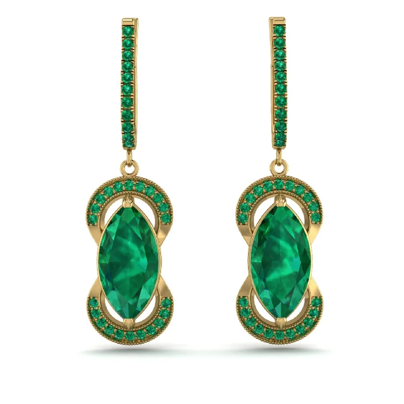 Large Gemstone Earrings For Stunning Fashion-Marquise Vintage Emerald Earrings - Marley No. 19